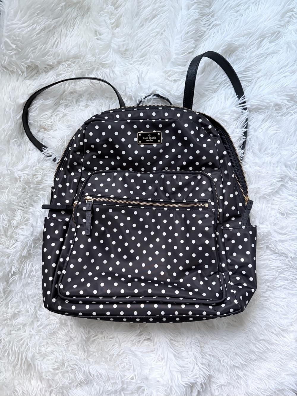 Kate Spade New York Black and White Polka Dot Nylon Backpack
